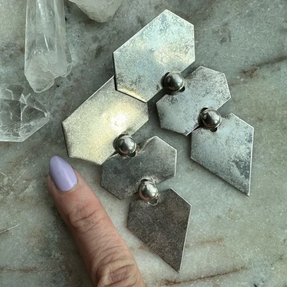 Vintage Silver Geometric Modernist Statement Drop Earrings - Picture 2 of 6